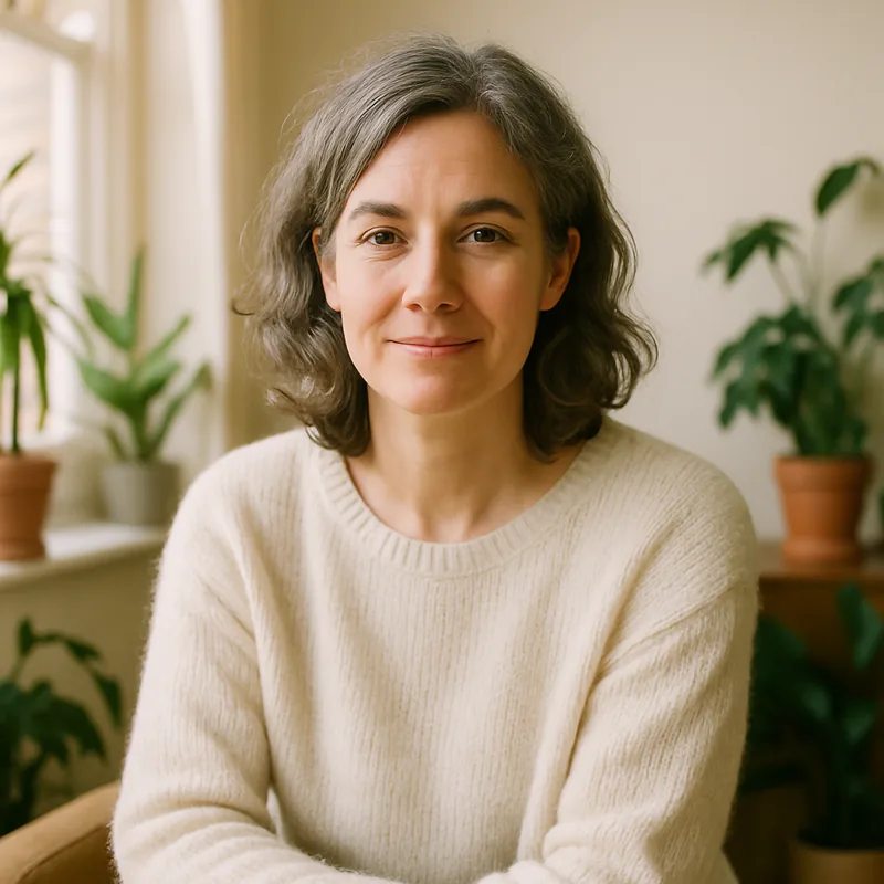 Anna, founder of The Calm Method, in her sunlit studio