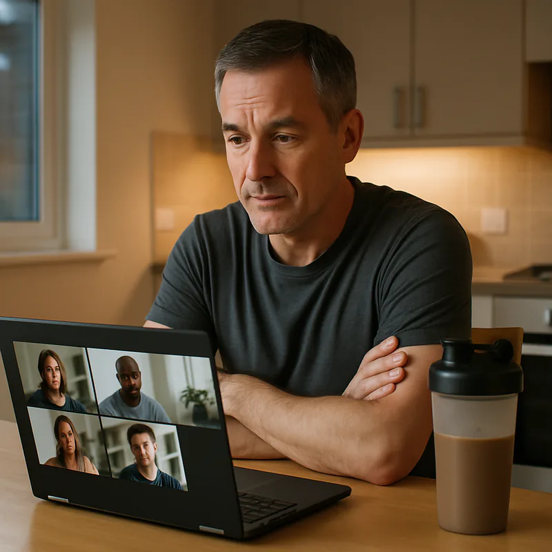 A Reset member on the weekly group coaching call at home