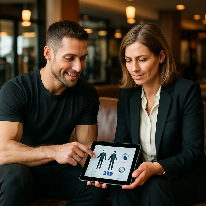 A Summit coach reviewing body-composition results with a client